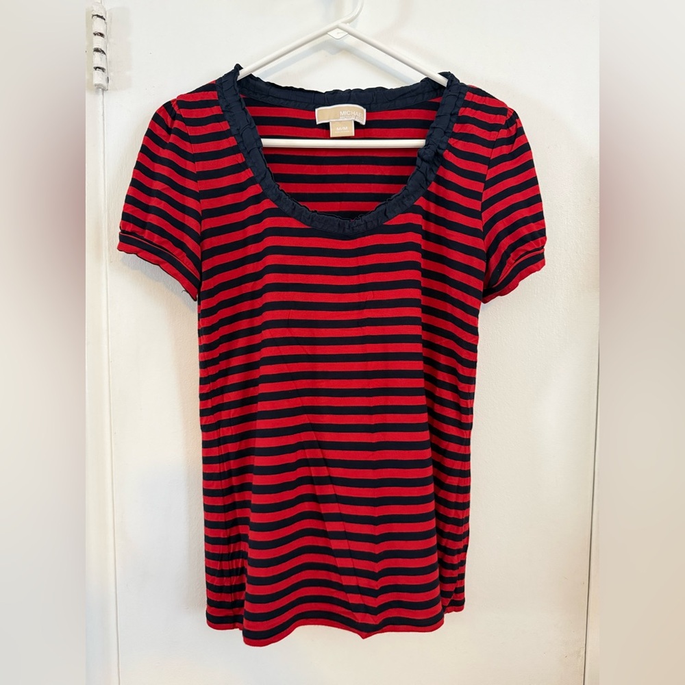 Michael Kors red and navy stripped scoop neck shirt in medium